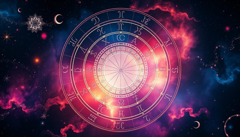 A beautifully detailed astrological chart, meticulously rendered in vibrant colors against a cosmic backdrop of swirling galaxies and nebulae. The central zodiac wheel, with its 12 distinct signs, is crafted with intricate linework and subtle gradients, evoking a sense of ancient mysticism. Surrounding the chart, delicate celestial motifs - glimmering stars, crescent moons, and shimmering aurora-like wisps - create a mesmerizing atmosphere. The lighting is soft and diffused, casting a warm, contemplative glow over the entire composition. This captivating image embodies the profound significance and deep meaning inherent in understanding one's astrological ascendant. A beautifully detailed astrological chart, meticulously rendered in vibrant colors against a cosmic backdrop of swirling galaxies and nebulae. The central zodiac wheel, with its 12 distinct signs, is crafted with intricate linework and subtle gradients, evoking a sense of ancient mysticism. Surrounding the chart, delicate celestial motifs - glimmering stars, crescent moons, and shimmering aurora-like wisps - create a mesmerizing atmosphere. The lighting is soft and diffused, casting a warm, contemplative glow over the entire composition. This captivating image embodies the profound significance and deep meaning inherent in understanding one's astrological ascendant.