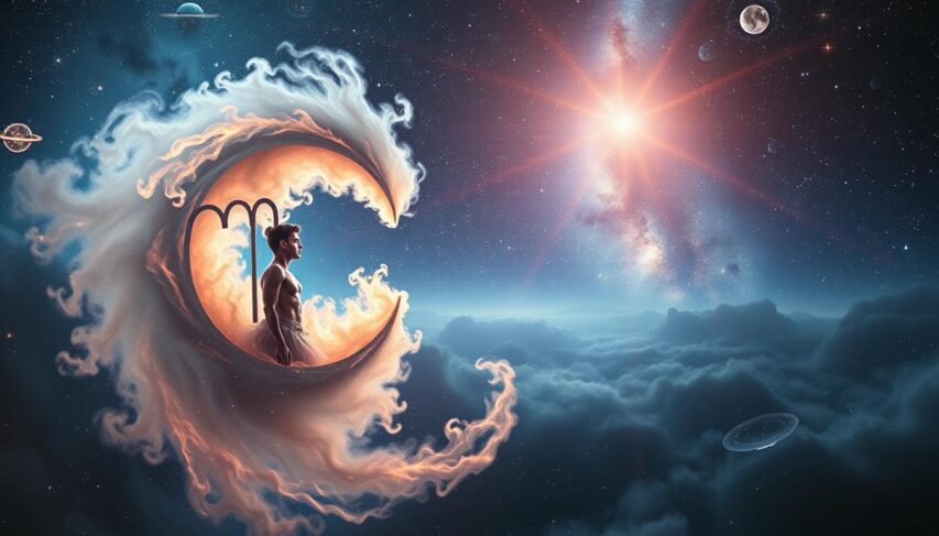 A celestial tableau depicting the astrological context of Aquarius: in the foreground, the zodiac symbol of Aquarius emerges from a swirling vortex of nebulae and stardust, its bearer gazing pensively into the cosmos. In the middle ground, the planets and celestial bodies that govern the Aquarian archetype orbit in an ethereal dance, enveloped in a hazy, dreamlike atmosphere. In the background, the vast expanse of the night sky unfolds, filled with shimmering stars, distant galaxies, and the enigmatic presence of the astral plane. Subtle rays of celestial light illuminate the scene, infusing it with a sense of mysticism and the profound interconnectedness of the heavens. A celestial tableau depicting the astrological context of Aquarius: in the foreground, the zodiac symbol of Aquarius emerges from a swirling vortex of nebulae and stardust, its bearer gazing pensively into the cosmos. In the middle ground, the planets and celestial bodies that govern the Aquarian archetype orbit in an ethereal dance, enveloped in a hazy, dreamlike atmosphere. In the background, the vast expanse of the night sky unfolds, filled with shimmering stars, distant galaxies, and the enigmatic presence of the astral plane. Subtle rays of celestial light illuminate the scene, infusing it with a sense of mysticism and the profound interconnectedness of the heavens.