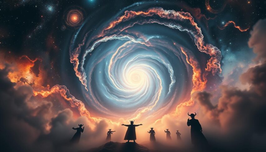 A challenging astral cycle: A vast, swirling cosmic vortex dominates the center, pulsing with dynamic energy. Galaxies and nebulae dance in the background, their vibrant hues and intricate formations creating a mesmerizing celestial backdrop. In the foreground, zodiac symbols and astrological archetypes emerge from the ethereal mist, their enigmatic presence evoking a sense of mysticism and the unknown. Dramatic lighting casts dramatic shadows, heightening the sense of depth and drama. Shot with a wide-angle lens to capture the grandeur of the scene, this image conveys the power and complexity of the astrological universe. A challenging astral cycle: A vast, swirling cosmic vortex dominates the center, pulsing with dynamic energy. Galaxies and nebulae dance in the background, their vibrant hues and intricate formations creating a mesmerizing celestial backdrop. In the foreground, zodiac symbols and astrological archetypes emerge from the ethereal mist, their enigmatic presence evoking a sense of mysticism and the unknown. Dramatic lighting casts dramatic shadows, heightening the sense of depth and drama. Shot with a wide-angle lens to capture the grandeur of the scene, this image conveys the power and complexity of the astrological universe.