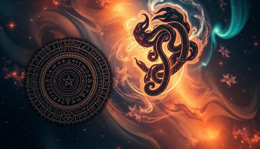 A transformative astrological cycle unfolds, ethereal celestial patterns swirling amid a cosmic canvas. In the foreground, a mesmerizing mandala of planetary symbols and astral runes, radiating an enigmatic energy. The middle ground showcases a serpentine spiral, its coils evoking the mysterious depths of the Scorpio psyche. Against a backdrop of swirling nebulae and star-studded skies, glowing auroras dance, hinting at the profound personal metamorphosis waiting to be unveiled. Soft, warm lighting casts a contemplative glow, inviting the viewer to delve into the esoteric realms of this transformative astrological cycle. A transformative astrological cycle unfolds, ethereal celestial patterns swirling amid a cosmic canvas. In the foreground, a mesmerizing mandala of planetary symbols and astral runes, radiating an enigmatic energy. The middle ground showcases a serpentine spiral, its coils evoking the mysterious depths of the Scorpio psyche. Against a backdrop of swirling nebulae and star-studded skies, glowing auroras dance, hinting at the profound personal metamorphosis waiting to be unveiled. Soft, warm lighting casts a contemplative glow, inviting the viewer to delve into the esoteric realms of this transformative astrological cycle.
