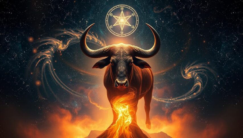 A vast cosmic expanse, a mesmerizing tapestry of stars and celestial energy. In the center, a powerful, primal figure emerges - the majestic Taurus, its horns reaching towards the heavens, radiating an aura of intensity and determination. Swirling patterns of light and shadow envelop the bull, hinting at the depths of its astral inferno, a realm of untamed passion and unrelenting force. The scene is bathed in a warm, otherworldly glow, as if illuminated by the cosmic energies that fuel this mystical realm. The composition draws the viewer in, inviting them to delve deeper into the enigmatic Taurus Astral Inferno and uncover its profound secrets. A vast cosmic expanse, a mesmerizing tapestry of stars and celestial energy. In the center, a powerful, primal figure emerges - the majestic Taurus, its horns reaching towards the heavens, radiating an aura of intensity and determination. Swirling patterns of light and shadow envelop the bull, hinting at the depths of its astral inferno, a realm of untamed passion and unrelenting force. The scene is bathed in a warm, otherworldly glow, as if illuminated by the cosmic energies that fuel this mystical realm. The composition draws the viewer in, inviting them to delve deeper into the enigmatic Taurus Astral Inferno and uncover its profound secrets.