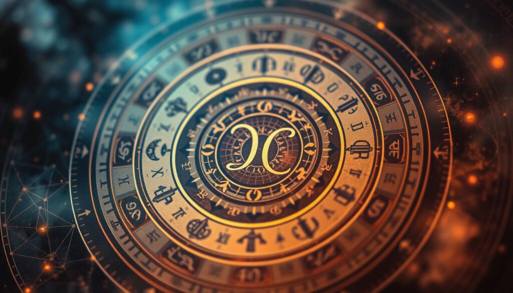 Detailed astrological chart with ascending sign prominently displayed in the center, surrounded by zodiac symbols, celestial bodies, and intricate cosmic patterns. The chart is illuminated by a warm, ethereal glow, creating a mystical and introspective atmosphere. Foreground elements are sharp and well-defined, while the background features a hazy, dreamlike quality, evoking the sense of contemplation and self-discovery. The overall composition is balanced and visually striking, inviting the viewer to engage with the subject matter on a deeper level. Detailed astrological chart with ascending sign prominently displayed in the center, surrounded by zodiac symbols, celestial bodies, and intricate cosmic patterns. The chart is illuminated by a warm, ethereal glow, creating a mystical and introspective atmosphere. Foreground elements are sharp and well-defined, while the background features a hazy, dreamlike quality, evoking the sense of contemplation and self-discovery. The overall composition is balanced and visually striking, inviting the viewer to engage with the subject matter on a deeper level.